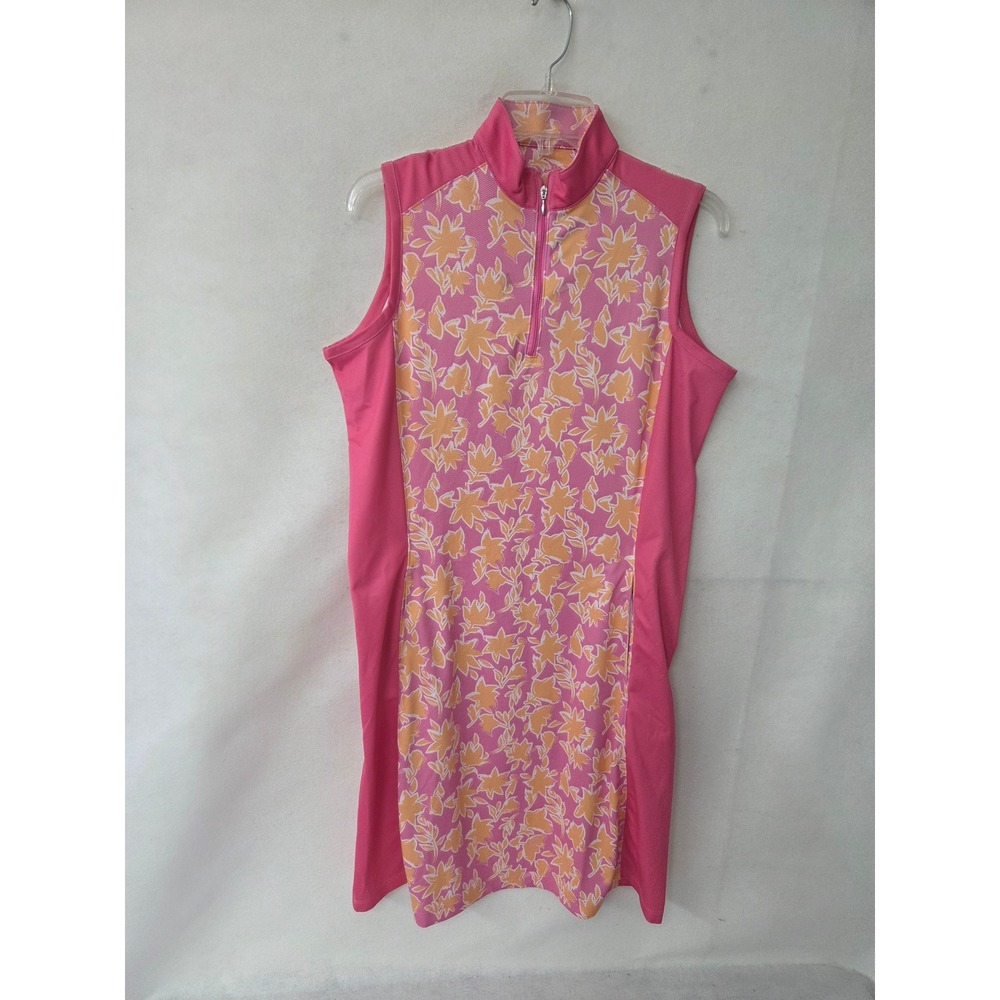 Bermuda Sands Womens Pink Orange Floral Sleeveless Quarter Zip Golf Dress Medium